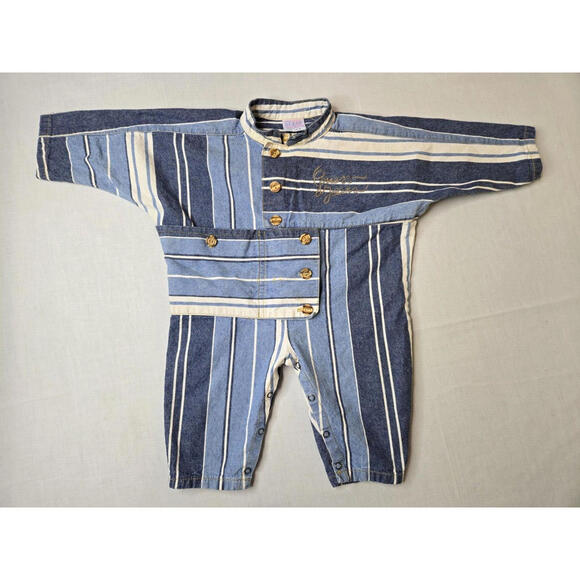 Baby Guess Vintage 80s Western Striped Denim On Piece Jumper 12 Months 1 Year - Picture 1 of 9
